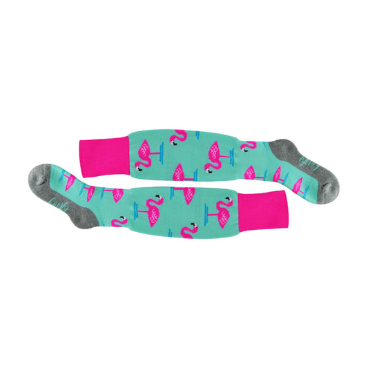 1 Pack Adults & Kids Knee High Fun Patterned Hockey Socks - Mint Flamingo
