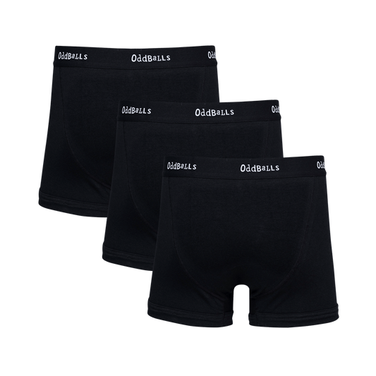 OddBalls Classic Black Bundle - Mens Cotton Boxer Shorts 3 Pack Bundle