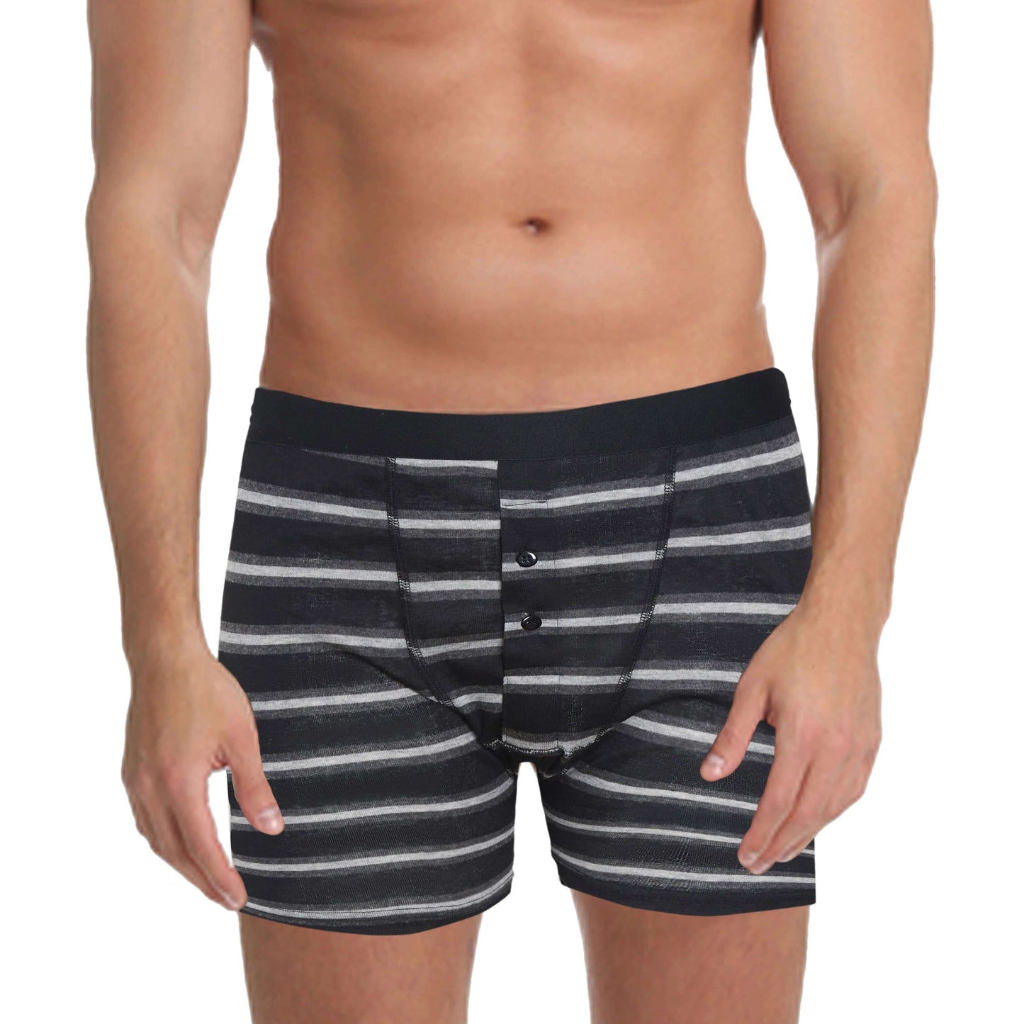 6 Pack Striped Black Grey Cotton Stretch Boxer Shorts Menswear Classic Activewear Breathable Soft and Durable Underwear for Men by Sock Stack