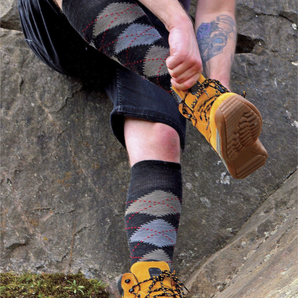 12 Pair Mens Soft Lambswool Honeycomb Top Argyle Patterned Socks