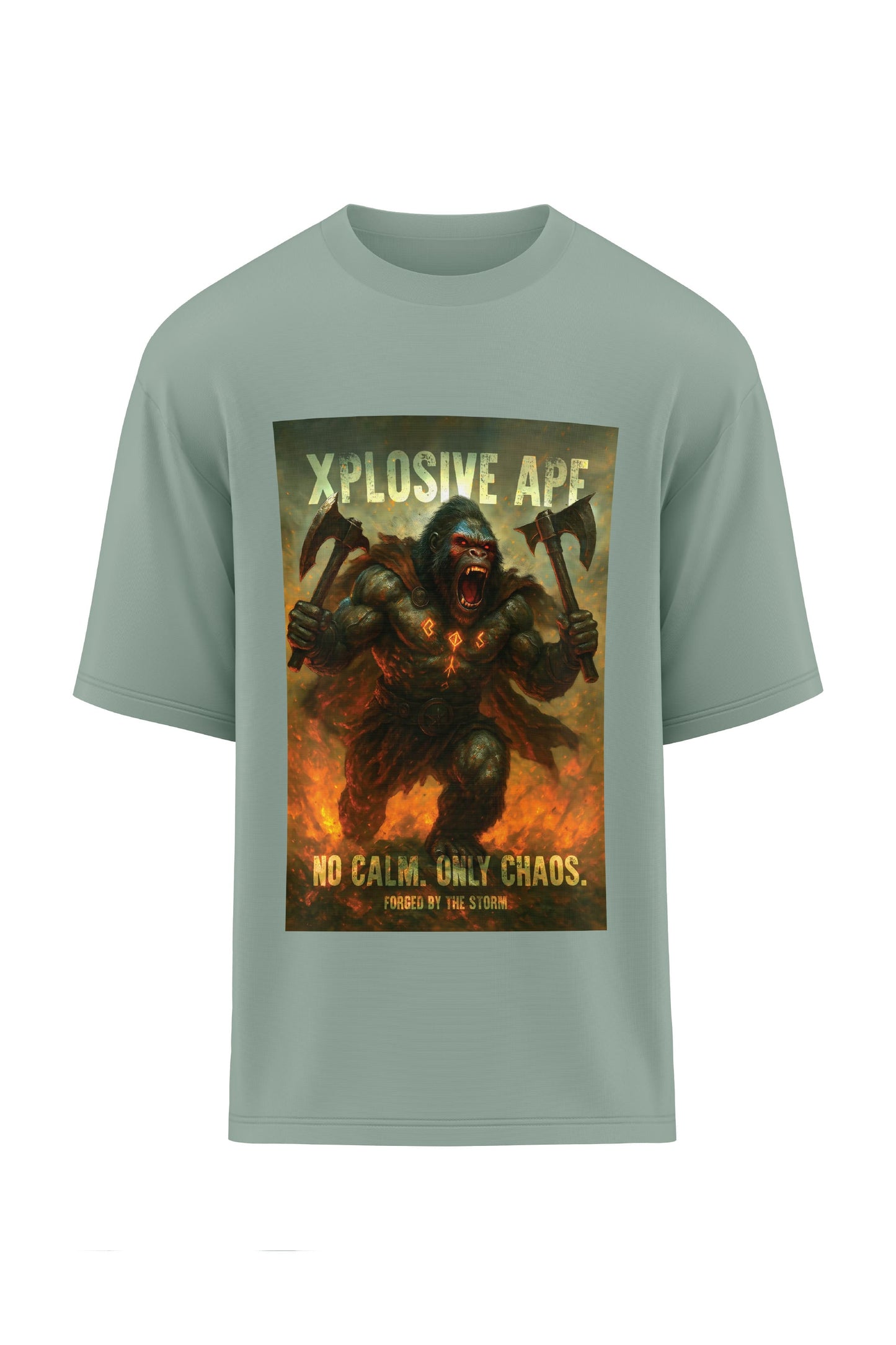 XAPE No Calm Only Chaos Oversized Tee - Sage Xplosive Ape