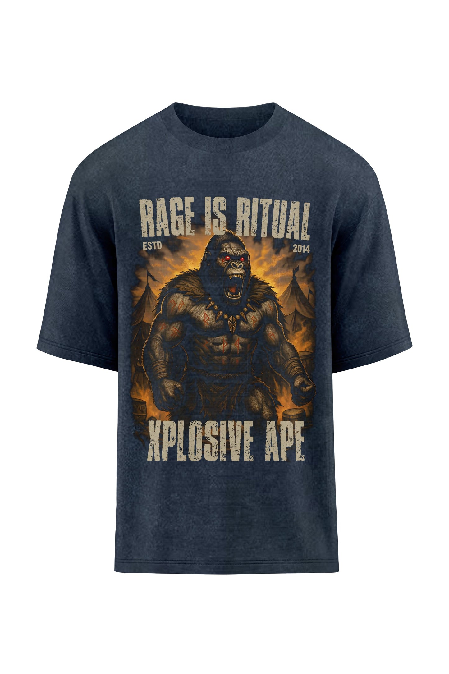 XAPE Rage Ritual Oversized Tee - Acid Wash Black Xplosive Ape