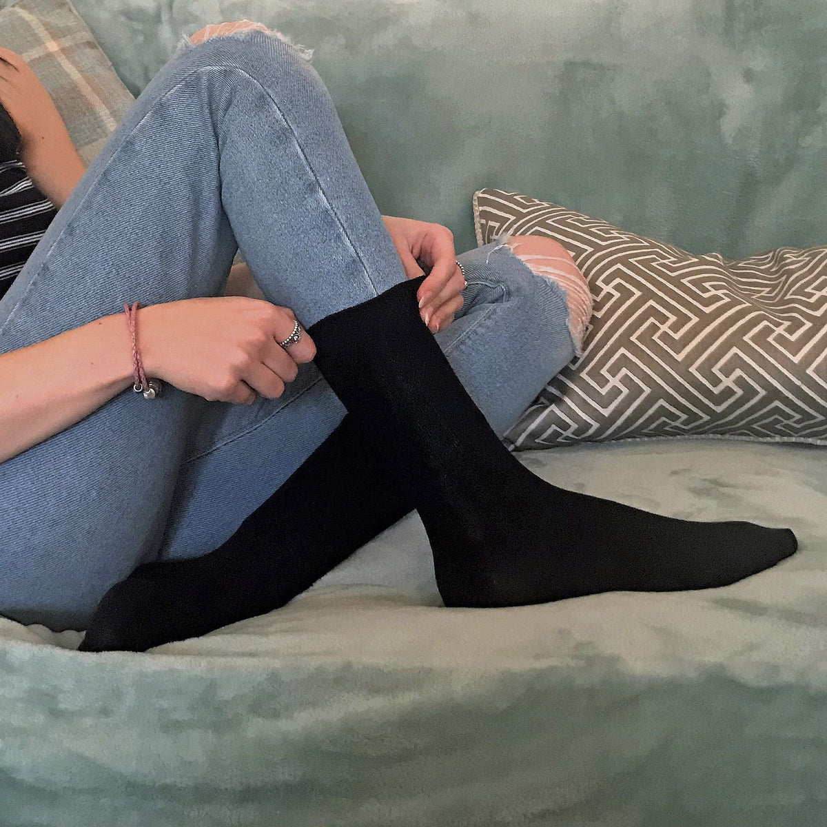 12 Pair Ladies Bamboo Non Elastic Soft Top Black Socks for Summer