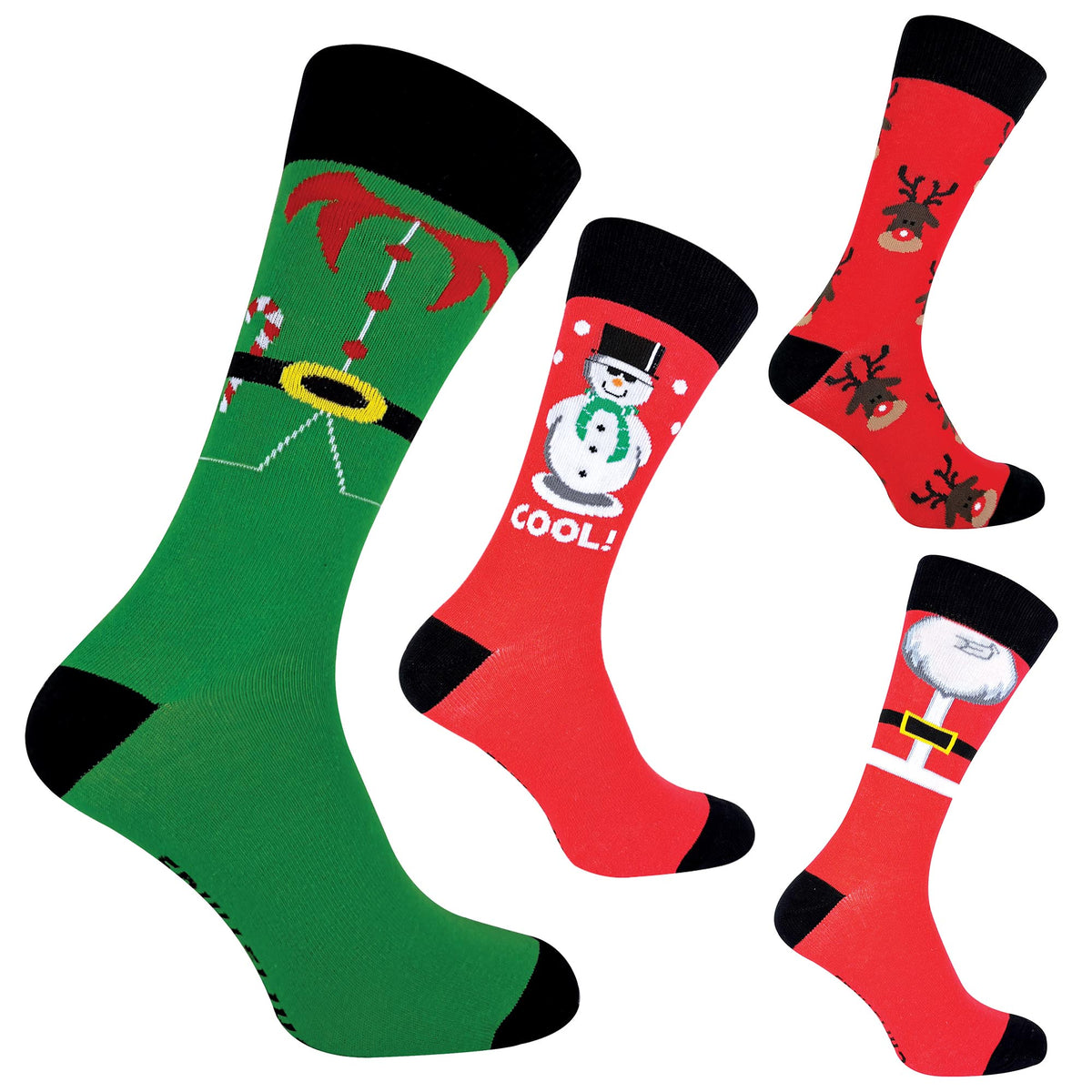 6 Pack Mens Cotton Rich Novelty Design Christmas Socks