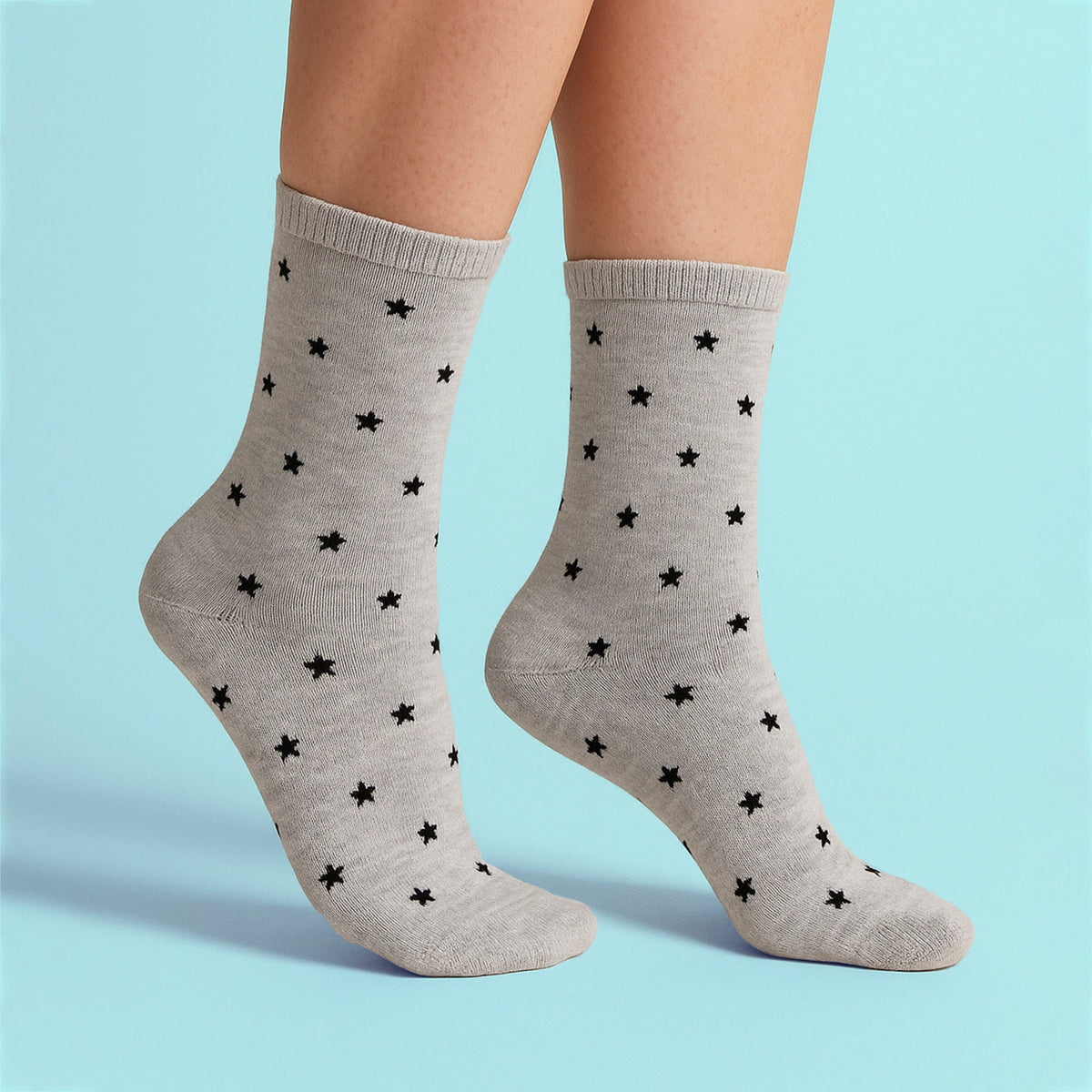 6 Pairs Ladies Stars and Trees Patterned Socks - Soft Cotton Rich Everyday Socks