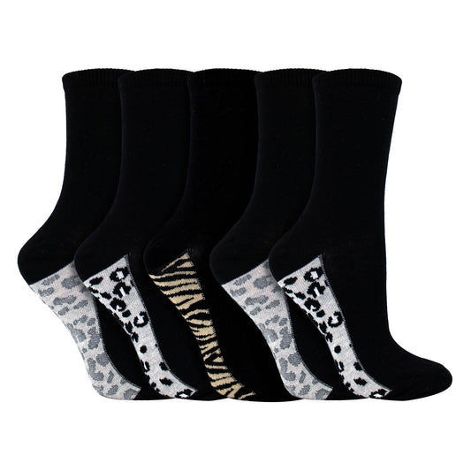 Ladies Cotton Animal Print Footbed Socks Soft Cushioned Comfy Socks