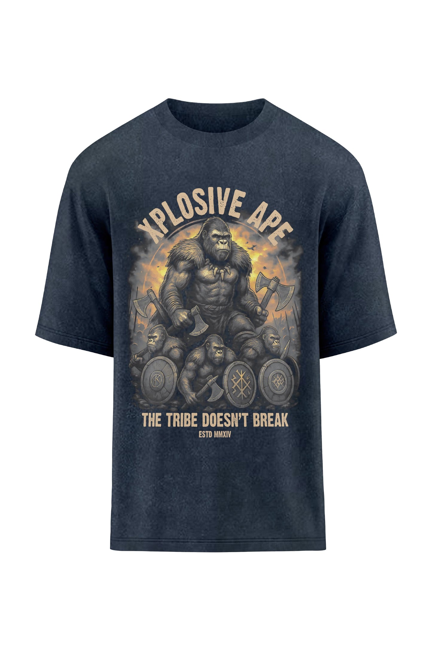 XAPE Tribe Doesn't Break Oversized Tee - Acid Wash Black Xplosive Ape