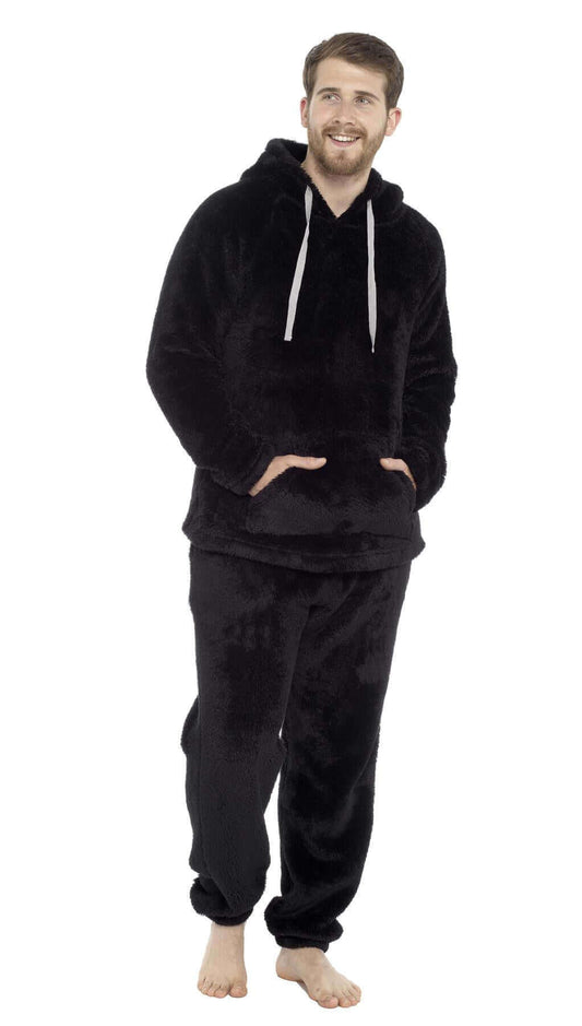 Men's Ultra-Soft Fleece Hooded Thermal Pyjama Set with Elastic Waist Cozy Loungewear Perfect for Winter and Indoor Relaxation by Toro Rocco