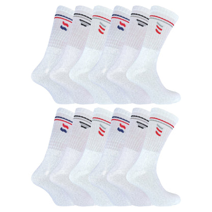 Mens Retro Stripe Cotton Sports Socks in White & Black (Multipack Options)