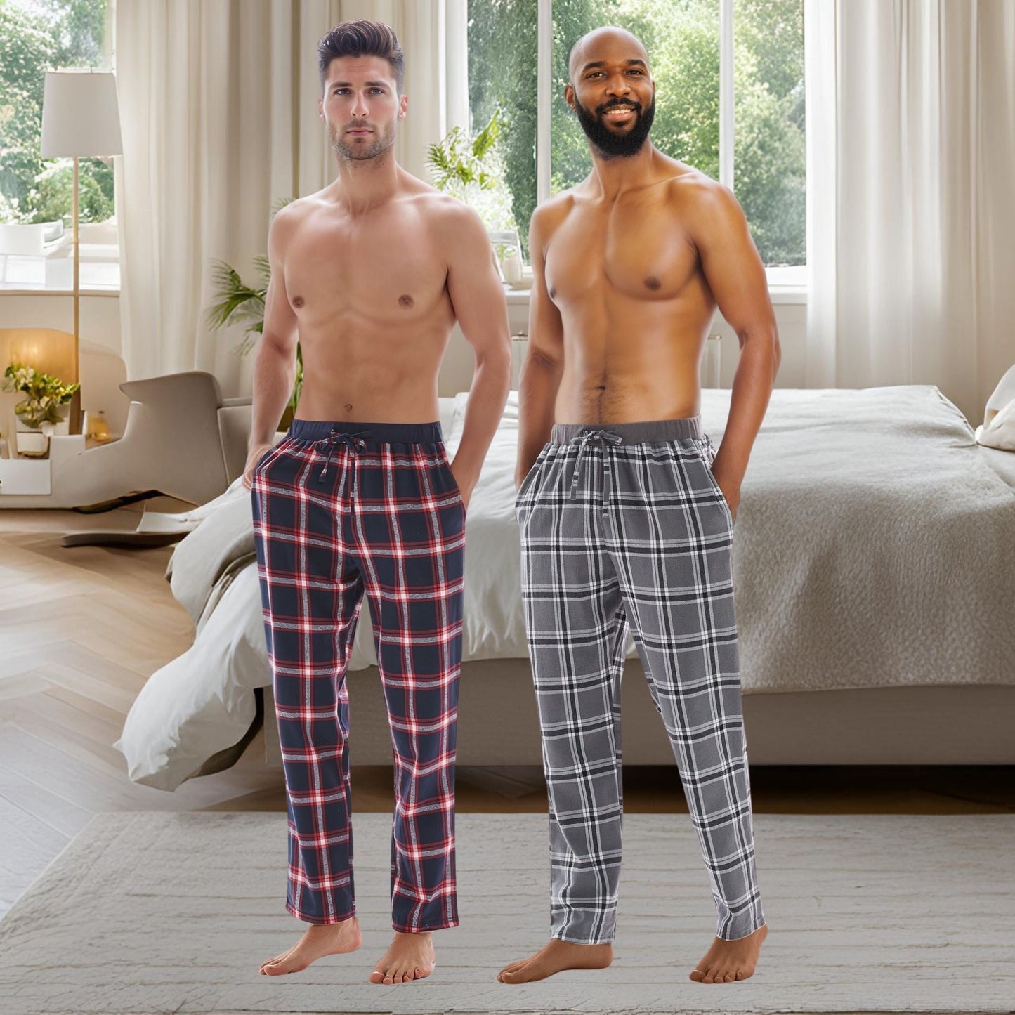 Men's Lightweight Cotton Flannel Pyjama Bottoms - Pack of 2