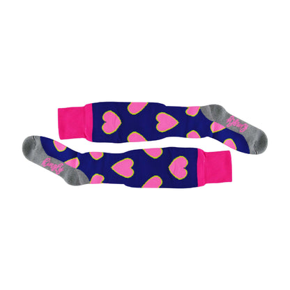 1 Pack Adults & Kids Knee High Patterned Hockey Socks - Pink / Blue Hearts