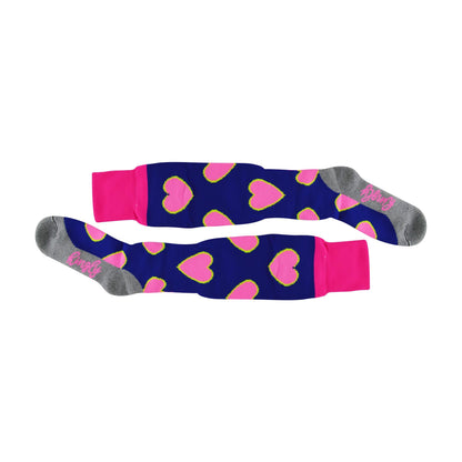 1 Pack Adults & Kids Knee High Patterned Hockey Socks - Pink / Blue Hearts