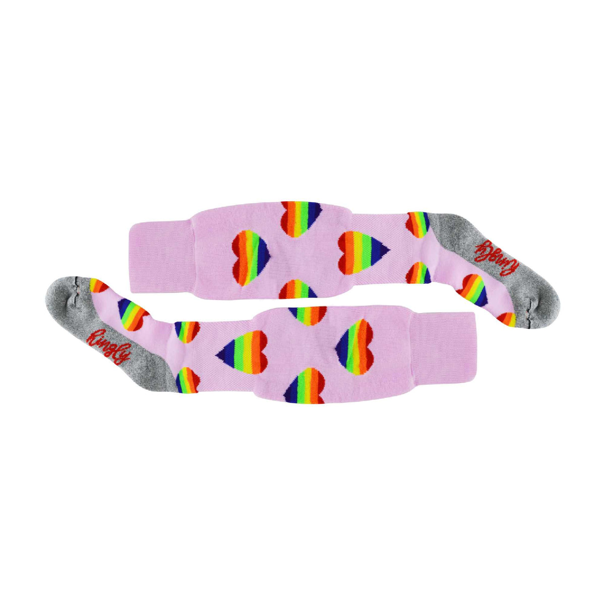 1 Pack Adults & Kids Knee High Fun Patterned Hockey Socks - Rainbow Hearts