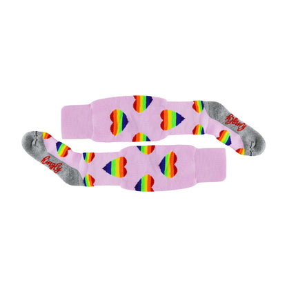 1 Pack Adults & Kids Knee High Fun Patterned Hockey Socks - Rainbow Hearts