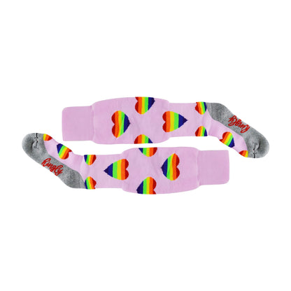 1 Pack Adults & Kids Knee High Fun Patterned Hockey Socks - Rainbow Hearts