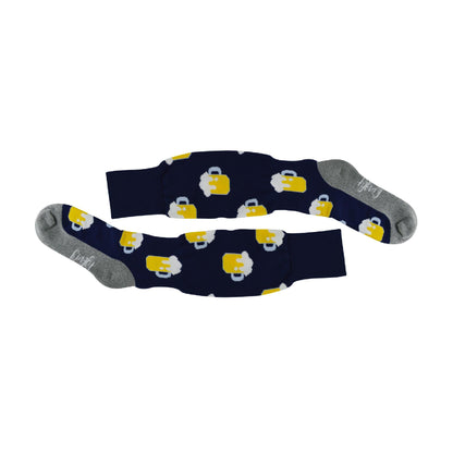 1 Pack Adults Knee High Fun Patterned Hockey Socks - Blue Beer