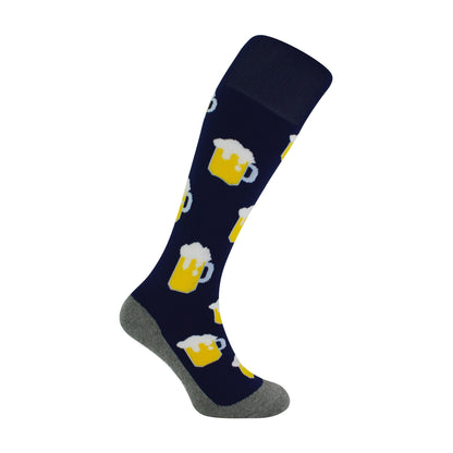 1 Pack Adults Knee High Fun Patterned Hockey Socks - Blue Beer