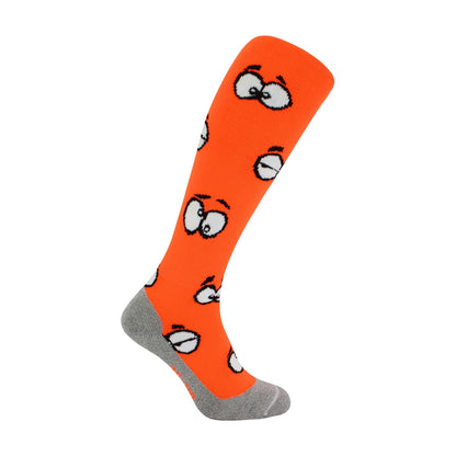1 Pack Adults & Kids Knee High Fun Patterned Hockey Socks - Orange Eyes
