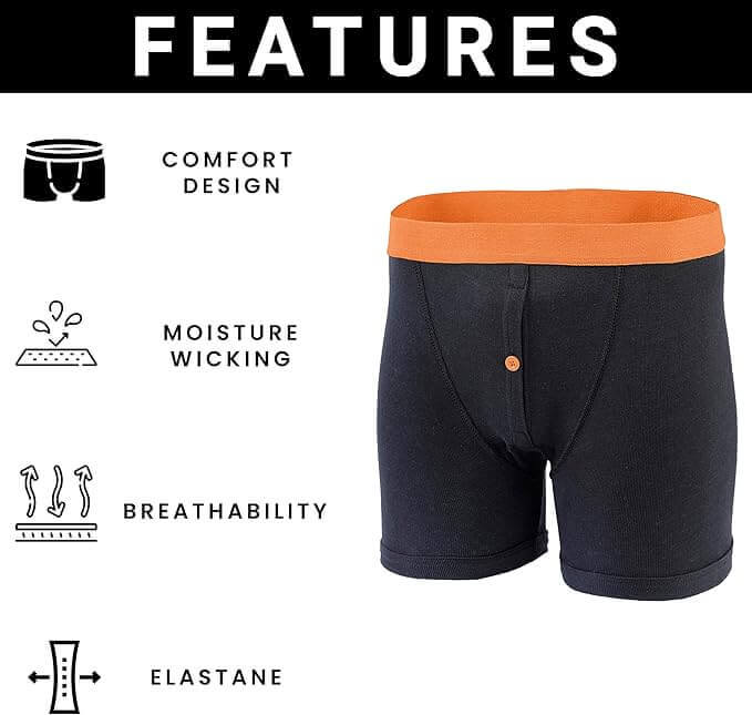 6 Pack Classic Menswear Black Cotton Blend Boxer Shorts Breathable Activewear Comfortable Stretch Colourful Waistband Durable Lightweight Button Fly Underwear MB08 by Sock Stack