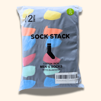 12 Pairs Men's Soft Cotton Colourful Heel Toe Black Argyle Diamond Easycare Comfortable Shoe Socks Flat Toe Seam Durable Work School Business Wear UK 6-11 by Sock Stack
