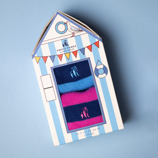 Beach Hut Sock Box - 2 Pairs of Bamboo Socks (His)