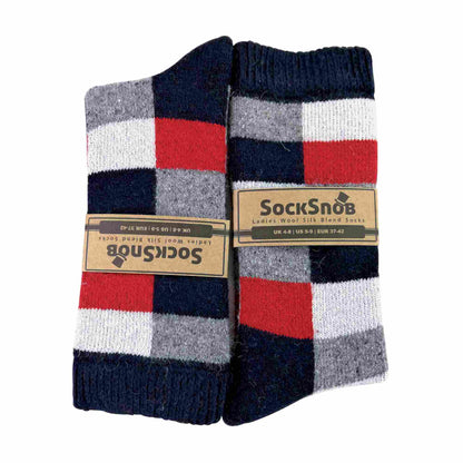 Sock Snob Ladies Merino Wool Silk Blend Checked Socks