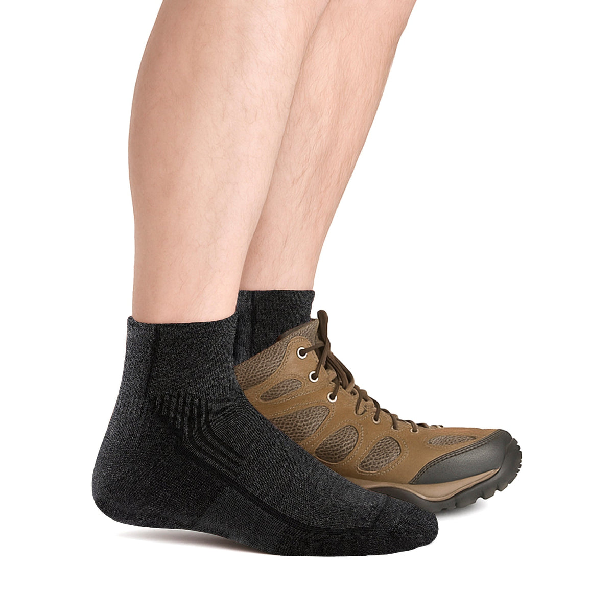 Mens Merino Wool Quarter Midweight Seamless Hiking Socks