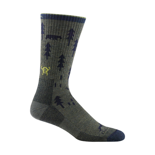 Mens Forest Patterned Boot Midweight Merino Wool Hiking Socks