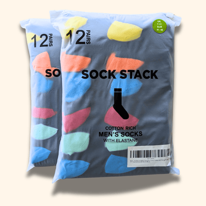 24 Pairs Men's Soft Cotton Colourful Heel Toe Black Argyle Diamond Easycare Comfortable Shoe Socks Flat Toe Seam Durable Work School Business Wear UK 6-11 by Sock Stack