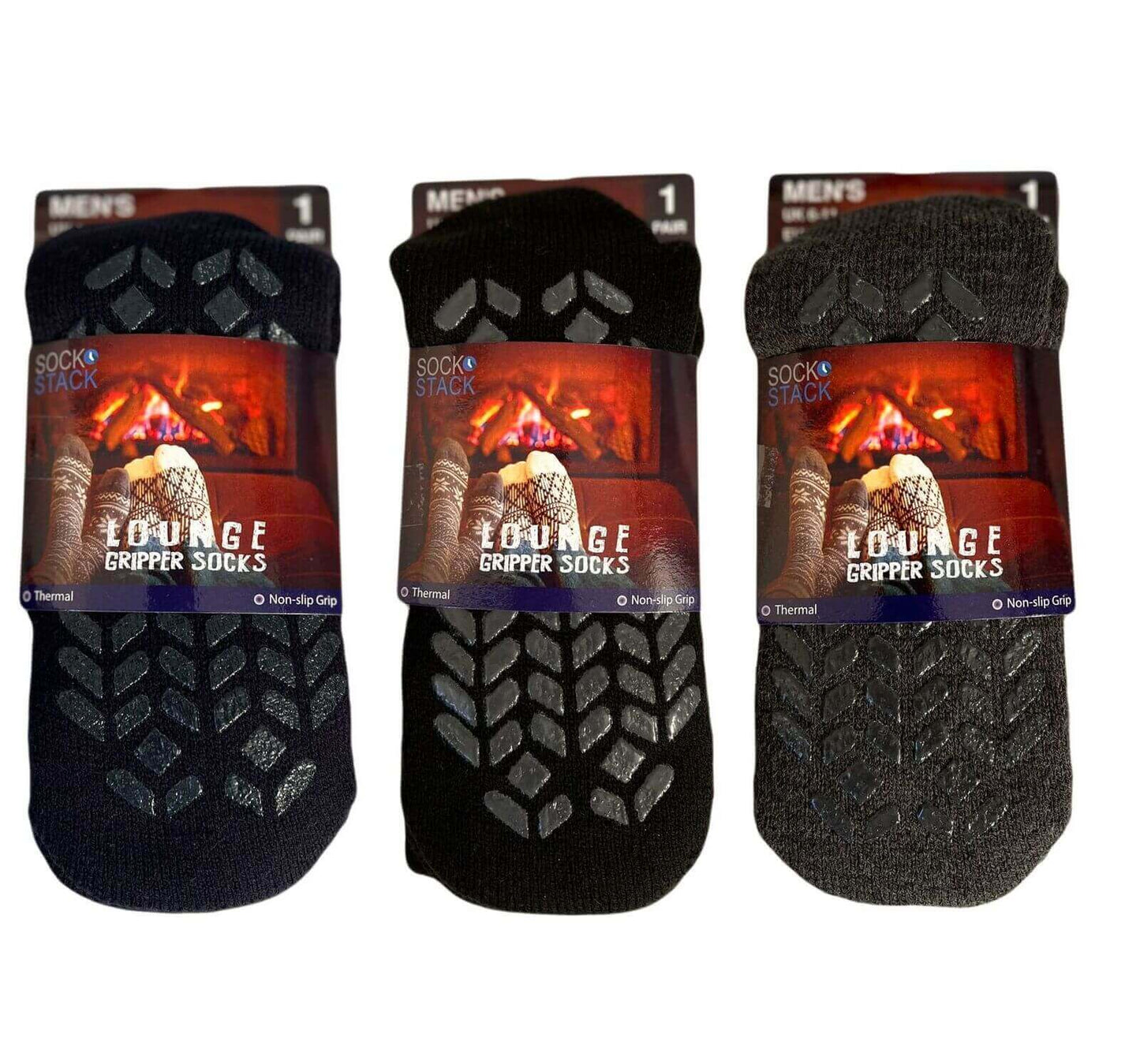3 Pairs Men's Thermal Lounge Non-Slip Slipper Socks Thick Fleece Winter Warm Home Footwear UK 6-11 by Sock Stack