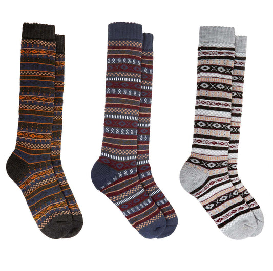 3 Pairs Thermal Women's Wellington Socks for Hiking and Skiing with Reinforced Heel and Toe Cushioning UK 4-7 Assorted Colours Daisy Dreamer