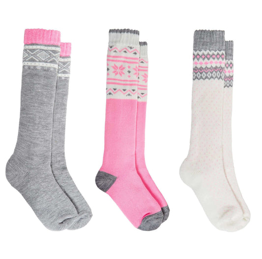 3 Pairs Thermal Women's Wellington Socks for Hiking and Skiing with Reinforced Heel and Toe Cushioning UK 4-7 Assorted Colours Daisy Dreamer