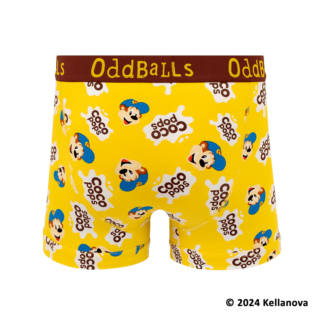 OddBalls and Bubble T Cosmetics Kelloggs Coco Pops Bundle Gift Set - Ideal Fathers Day Gift | Men’s Cotton Boxer Shorts | Bubble Bath 300ml | Shower Gel 500ml