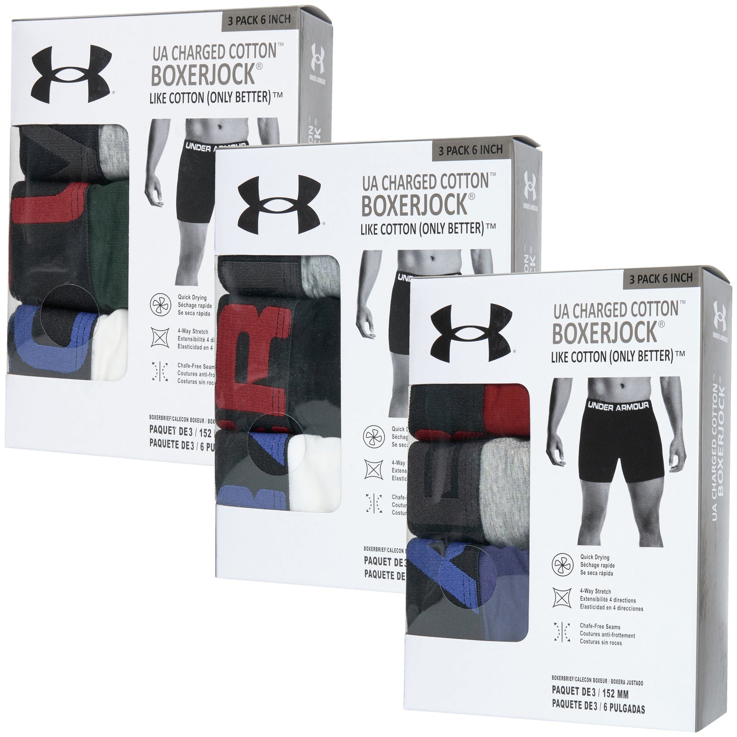 Under Armour 6" Charged Cotton 3 Pack Boxerjocks