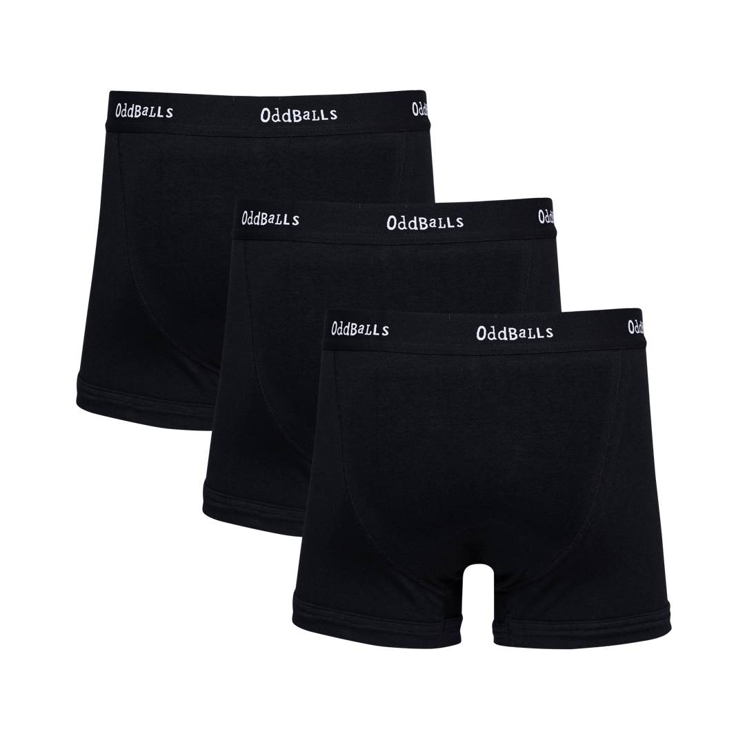 OddBalls Classic Black Bundle - Mens Cotton Boxer Shorts 3 Pack Bundle
