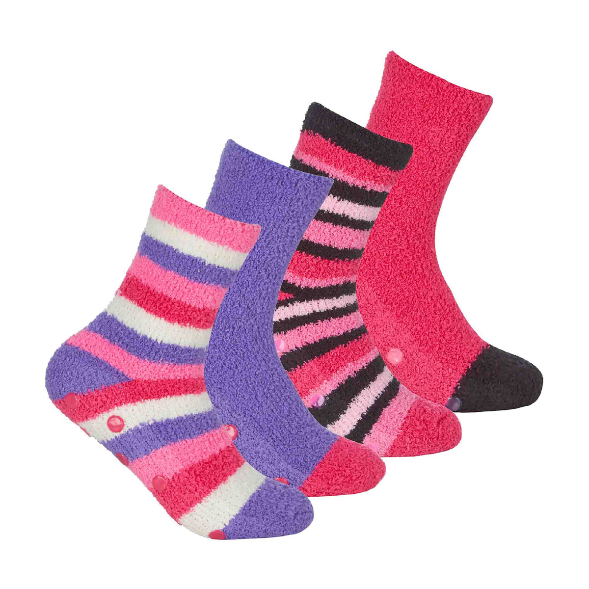 4 Pack Ladies Cosy Soft Fulffy Slipper Bed Socks with Grips
