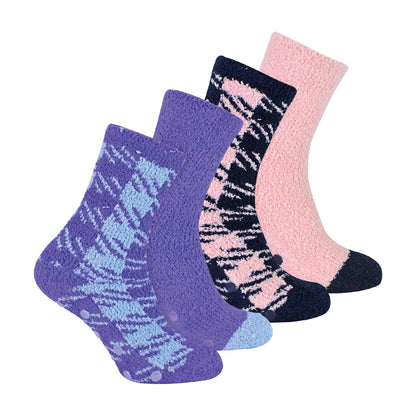 4 Pack Ladies Cosy Soft Fulffy Slipper Bed Socks with Grips