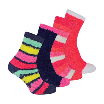 4 Pack Ladies Cosy Soft Fulffy Slipper Bed Socks with Grips