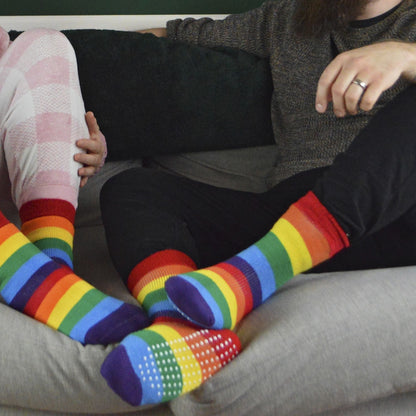 1 Pack Rainbow Striped Thermal Non Slip Slipper Socks for Winter
