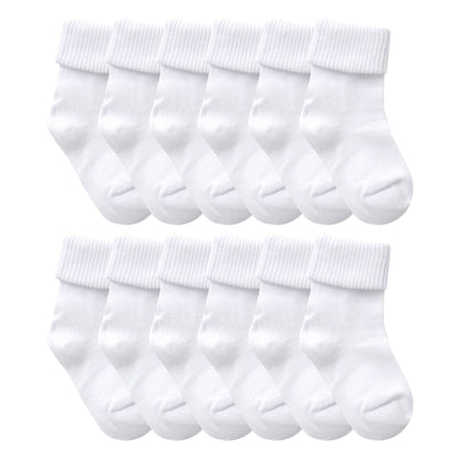 12 Pack Baby Girl & Boy Soft Cotton Turnover Top Socks