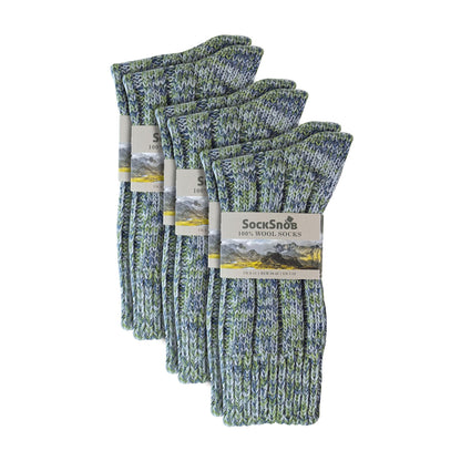 3 Pack Mens 100% Wool Socks with Reinforced Heel and Toe