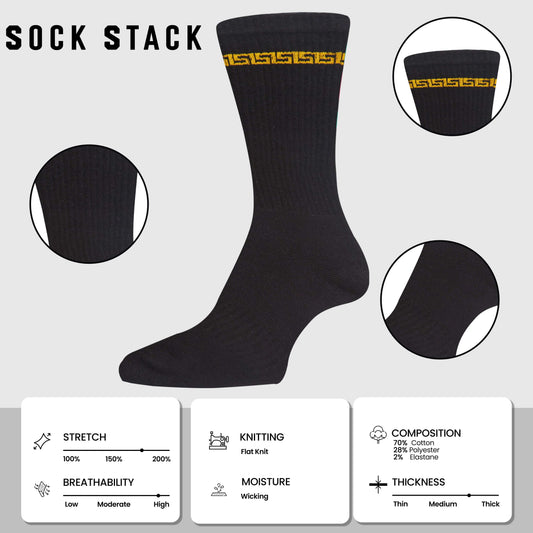 5 Pack Men's Greek Design Sparta Sport Socks Cotton Durable Blend for Sports Casual & Everyday Designer Wear by Sock Stack
