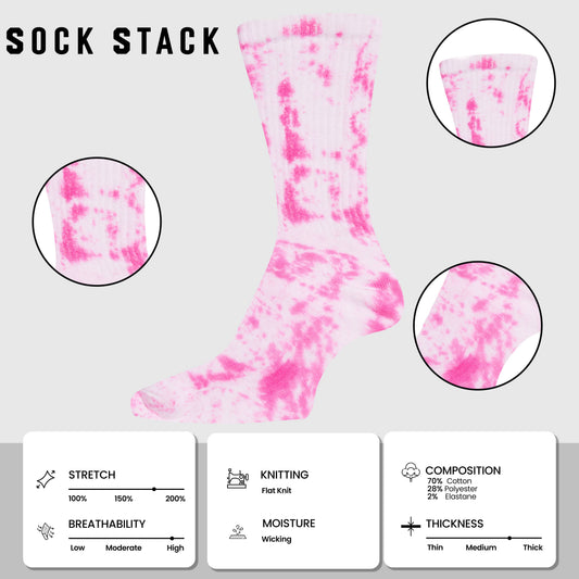 5 Pack Tie Dye Sport Socks Cotton Durable Blend for Casual & Everyday Designer Wear Unisex by Sock Stack