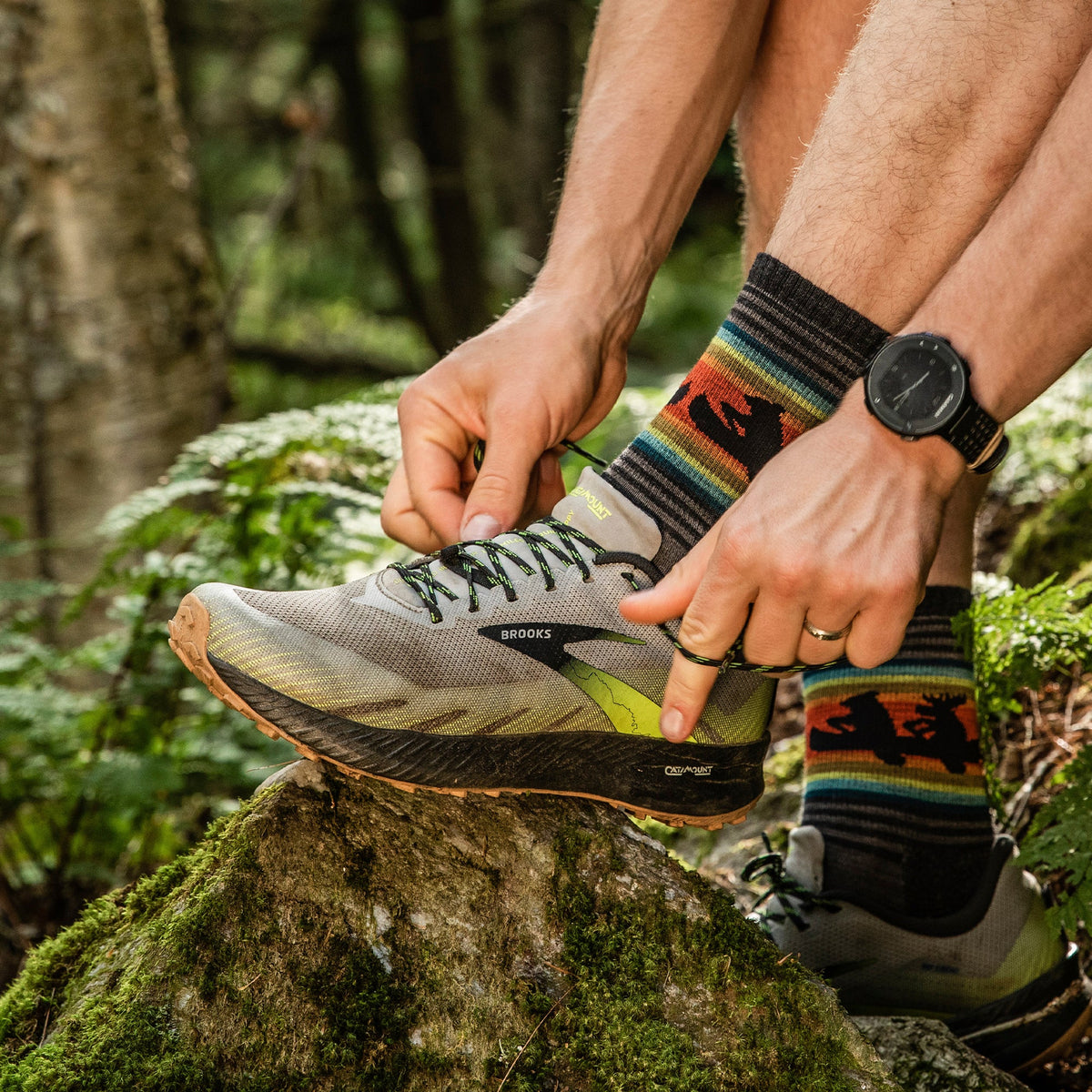 Mens Animal Patterned Micro Crew Lightweight Hiking Merino Wool Socks
