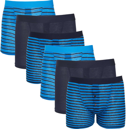 6 Pack Blue Navy Striped Cotton Stretch Boxer Shorts Menswear Classic Breathable Activewear Soft and Durable Underwear by Sock Stack
