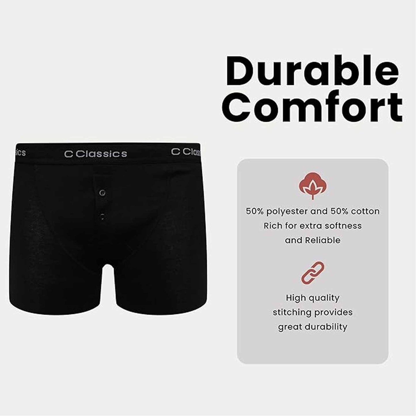 6 Pack Boys Boxer Shorts Cotton Rich Black Moisture-Wicking Button Fly Elasticated Breathable Underwear for Active Kids by Sock Stack