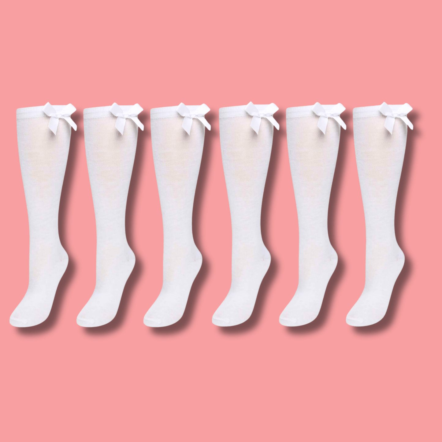 6 Pairs Girls Knee High Socks With Ribbon Bows Back To School Cotton Rich Long Socks Stylish Comfortable Durable For Uniforms Everyday Wear Ages 2-16 Years by Sock Stack