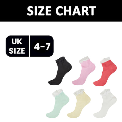 6 Pairs Ladies Bamboo Lace Socks Ultra Soft Antibacterial Moisture-Wicking Breathable Fashion Socks UK 4-7 Assorted Colours by Sock Stack
