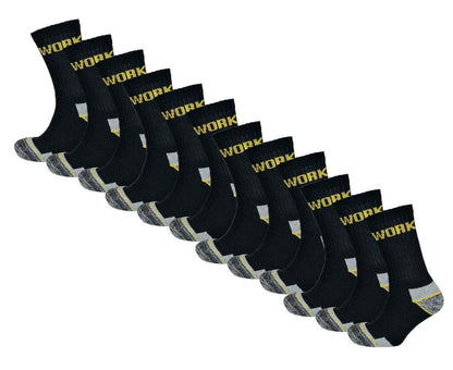 6 Pairs Mens Heavy Duty Work Socks Cushion Sole Reinforced Toe Heel Durable Black Boot Sock for Construction Outdoor Jobs Walking Sizes UK 6-11 EUR 39-45 by Sock Stack