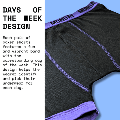 7 Pack Days Of The Week Boys Cotton Rich Underwear Trunks Childrenswear Activewear Classic Breathable Comfortable Waistband Soft Stretchy Boxer Shorts Ages 5 to 13 Assorted Colours Waistband by Sock Stack